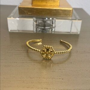 Tory Burch Gold Beaded Hexagon Cuff Bracelet